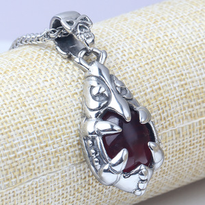 Collar con Colgante de Calavera de Acero Inoxidable con Granate Rojo Engastado en Garra, Joyería de Moda, Regalo para Mujer, Cadena de 60CM - Product Image 2