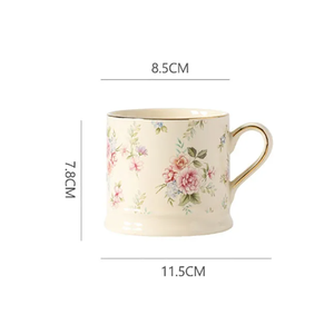 แก้วกาแฟเซรามิควินเทจลายดอกไม้สไตล์ยุโรป 290 มล. ทาสีทอง สำหรับดื่มน้ำชายามบ่าย อาหารเช้าที่บ้าน ของขวัญทางธุรกิจ ใส่นม ปลอดภัยสำหรับอาหาร - Product Image 6