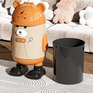Detective Bear Flip Top Trash Can Large Capacity Cartoon Wastebasin Indoor Household Bathroom Use - Product Image 3