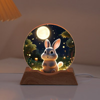 Veilleuse compacte à motif de lapin de dessin animé de la Fête de la Mi-Automne, avec impression couleur cristalline, à brancher, pour chambre et bureau, ambiance festive