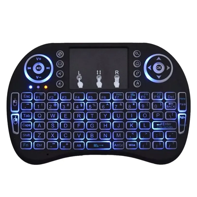 2.4ghz English Russian 3 colour Air Mouse with Touchpad Remote Control Android TV Box 7 color backlit i8 Mini Wireless Keyboard