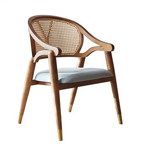 <span class=keywords><strong>Fauteuil</strong></span> de salle à manger en rotin tressé en bois massif avec dossier en tissu rembourré pour hôtel, restaurant, café - Product Image 1