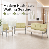 Chaise d'attente d'hôpital avec accoudoirs en bois massif, revêtement en cuir antibactérien, banquette de réception médicale pour hall de clinique