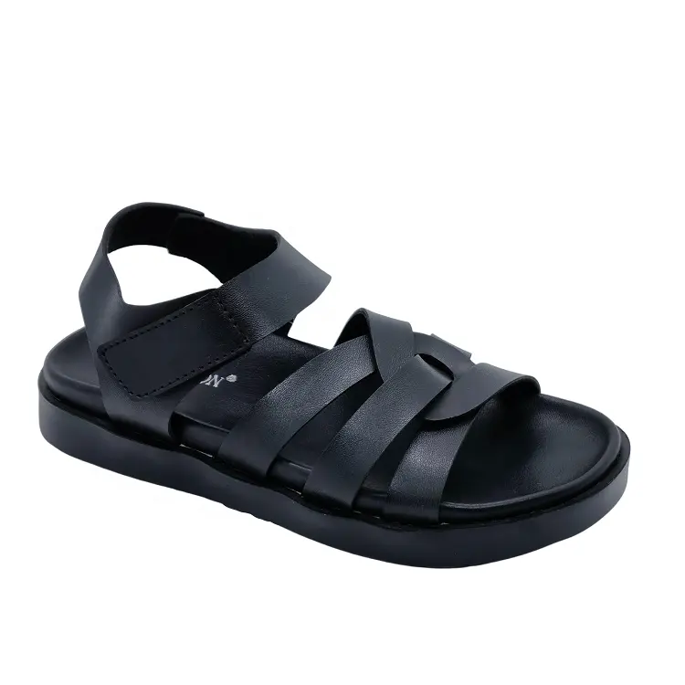Wholesale Custom Kids Brown Pu Leather Children Open Toe Summer Boy Sandals Shoes