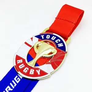 Rugby Medal Manufacture Enamel Jiujitsu Custom Judo Medals Sports With Sublimation Print Ribbon