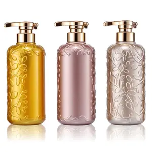 Voorraad 500Ml 750Ml Luxe Huisdier Recyclebare Gouden Shampoo Container Rond Plastic Pakket Shampoo Conditioner Fles Met Pomplichaam