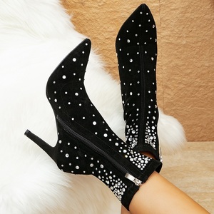 2025 Autumn Winter Female Pointed Toe Black Booties High Heels Sexy Rhinestone Fashion Ankle <b>Boots</b> for Women - Product Image 4