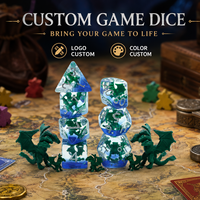 Ensemble de dés polyédriques personnalisés à bords doux en résine, dés DND dégradés avec inclusion de dragon vert pour jeux de rôle sur table