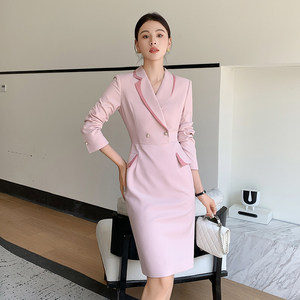 Vestido Profesional Rosa, Traje de Falda con Temperamento Femenino, Vestido de Anfitriona, Uniforme para Recepción de Salón de Belleza, Estética Médica - Product Image 1