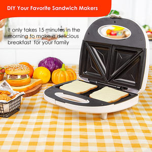 Hoja decorativa <span class=keywords><strong>grande</strong></span> S/S <span class=keywords><strong>para</strong></span> desayuno, <span class=keywords><strong>tostadora</strong></span> de gofres eléctrica, 2 rebanadas, antiadherente, mango táctil fresco, sandwichera con placa fija - Product Image 3