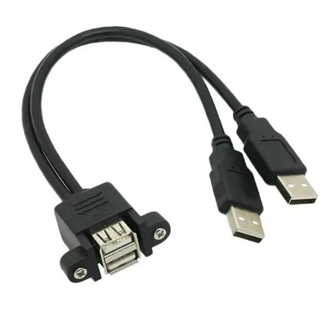 Dual Ports USB 2.0 a Male to USB Female Extension Screw Lock Panel Mount Cable