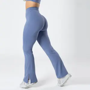 Collants leggings grande taille personnalisés pour femmes Legging d'entraînement taille haute ourlet fendu évasé pour femmes