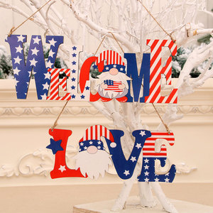 Nuevo comercio transfronterizo entre Estados Unidos Decoraciones para el Día de la Independencia/Día Nacional, colgadores de puerta con letras de madera, decoraciones creativas de bienvenida para centros comerciales - Product Image 1
