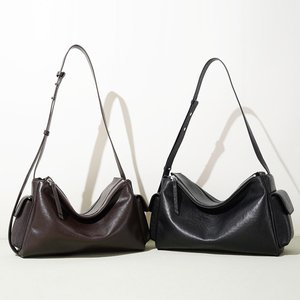 Bolso de Hombro de Cuero Genuino con una Sola Correa, Maletín Vintage Personalizado de Gran Capacidad con Bolsillos en Ambos Lados, <span class=keywords><strong>para</strong></span> Mujer, Verano e Invierno - Product Image 2