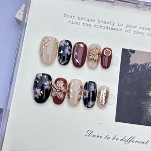 Nuevo Producto Lanzado, Uñas Postizas Hechas a Mano con Diseño Retro <span class=keywords><strong>de</strong></span> Ojo <span class=keywords><strong>de</strong></span> Gato, Color Caramelo Marrón Marmoleado, Negro y Dorado, Estilo Tortoiseshell, para Otoño-Invierno - Product Image 2