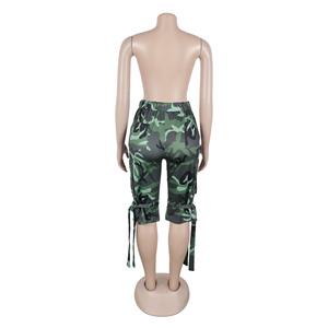 Summer Casual Pocket Design Stretch High-waisted <strong>Cargo</strong> <strong>Shorts</strong> Wholesale <strong>Knee</strong> <strong>Length</strong> Green Camouflage <strong>Shorts</strong> - Product Image 5