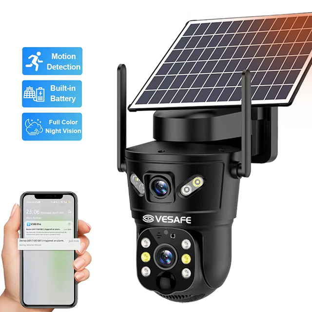 VESAFE Outdoor Wireless Night Vision 6mp Wifi 4g V380 Cctv Security Surveillance Ptz V380 Pro Solar Camera