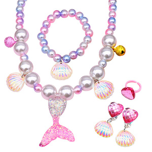 Collana a sirena bracciali Set di clip per l'orecchio per bambini la principessa delle bambine finta di giocare a sirena decorazioni per costumi da festa regalo - Product Image 2