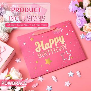 Bolsa de Regalo Rosa de Lujo para Cumpleaños con Papel de Arte Reciclado, Asa de Cuerda de Algodón, Papel de Seda y Tarjeta de Felicitación para Mujer - Product Image 2