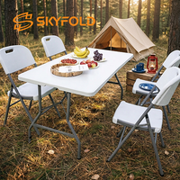 Table pliante en plastique HDPE blanc de 180 cm, facile à nettoyer, portable, pour l'extérieur, les fêtes et les événements, pliable en deux