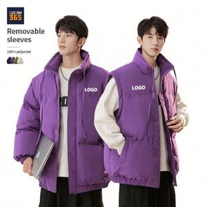 Veste matelassée sans manches pour homme, col montant, hiver, haute qualité, design personnalisé, 100% polyester, manches amovibles - Product Image 1