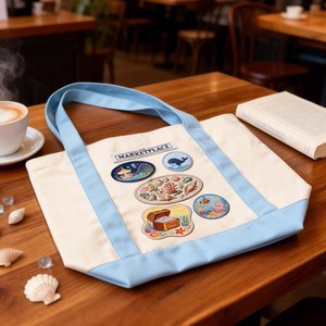 Sailing Canvas Tote Bag Large Customizable Shopping Bag Beige Blue Ocean Design - Product Image 2