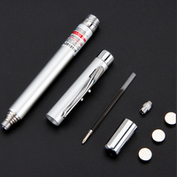 Pointeur Laser Rouge Rétractable Télescopique 5 en 1, Stylo Aimant, Lampe Torche LED et Stylo Bille avec Étui Métallique