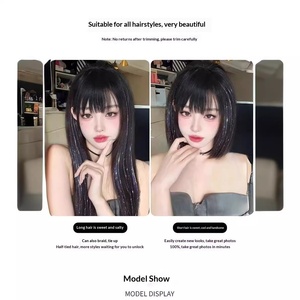 Extensions de cheveux colorées en fibres synthétiques haute température, à clipser, <span class=keywords><strong>sans</strong></span> couture, une seule pièce, pour femmes - Product Image 3