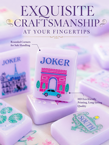 Ensemble de mahjong américain violet sur le thème de la vue sur Paris, comprenant un coffret de mahjong, un tapis de mahjong et un jeu de tuiles de mahjong. - Product Image 2