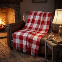 Neue Vintage Rot-Weiß Karierte Strickdecke Klassische Gestreifte Plaid-Sofadecke für Alle Jahreszeiten