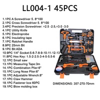 Ensemble d'outils à main de 45 pièces, kit de réparation pour la maison, boîte à outils de bricolage pour la maison avec clé à douille, pinces, marteau pour l'entretien quotidien