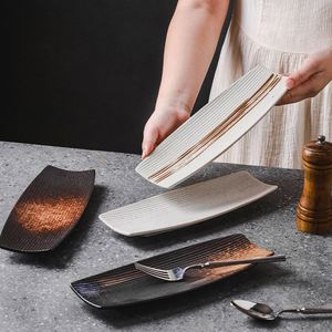 Vintage <b>Ceramic</b> Tableware Barbecue Meat Snack Pastry Cake <b>Plate</b> Japanese Sushi <b>Plate</b> Rectangle Shaped Porcelain Dinner <b>Plate</b> - Product Image 1
