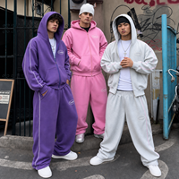 Ensemble sweat à capuche zippé et pantalon de survêtement en tissu éponge épais personnalisé pour homme, imprimé sur toute la surface avec rayures latérales, style streetwear automne, vente en gros
