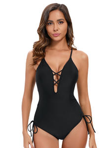 Nuevo traje de baño de una pieza triangular de color sólido europeo y americano para mujer, traje de baño sexy sin espalda con lazo recortado transfronterizo - Product Image 6