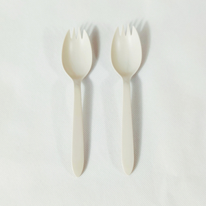 6英寸大型二合一可生物降解猪肉一次性玉米淀粉塑料器皿可堆肥勺子叉，用于学校午餐野餐 - Product Image 4