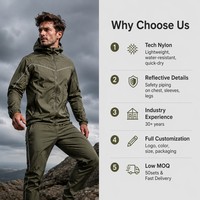 Conjunto Deportivo de 2 Piezas para Hombre, Chaqueta Cortavientos de Nailon con Capucha y Ribete Reflectante, Cierre Completo, Secado Rápido, para Actividades al Aire Libre, con Logotipo Personalizado, OEM, ODM, al por Mayor