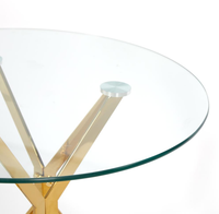 Table ronde en verre trempé, 3 pièces, avec jambes chromées dorées, table à manger, échantillon gratuit