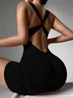 Combinaison de yoga sans couture pour femme, imprimé léopard, dos croisé, effet push-up, moulante, tenue de sport pour la gym et le fitness
