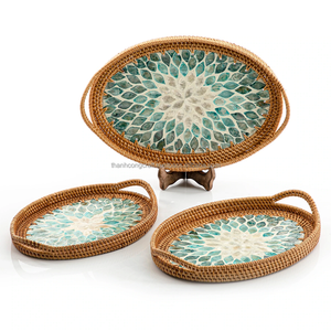 Bandeja de mimbre no tóxica para servir, redonda, tejida única, para madre de perla, superventas - Product Image 3