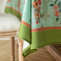 Nappe carrée en polyester vert de style chinois traditionnel, gaufrée, personnalisable, motif floral de vigne, anti-poussière, pour salle à manger