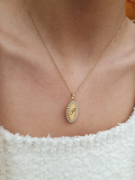 Collier avec pendentif ovale en zircon plaqué or 18 carats, gravable, personnalisé en acier inoxydable