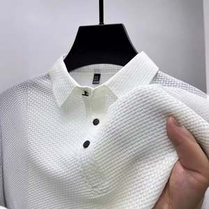 T-shirt à manches courtes pour homme, en maille de soie glacée, 220g, été, pour polo, couleur unie, neuf, avec col, méthode de tissage non tissé - Product Image 6