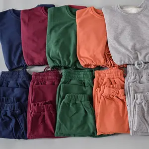 Setelan Baju Olahraga Katun Wanita, Tracksuit Wanita, Warna Solid, Berkerudung, Tebal, Celana Olahraga Bulu Domba, Setelan Sweatshirt Polos dan Bawah