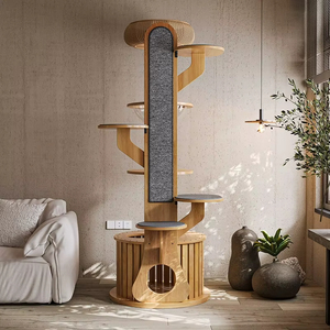 Lussuoso <span class=keywords><strong>Tiragraffi</strong></span> per Gatti Multi-Piattaforma con Struttura in Legno Massello, Palo in Corda di Carta Kraft, Palo in Sisal e <span class=keywords><strong>Torre</strong></span> per Gatti in Legno di Gomma - Product Image 2