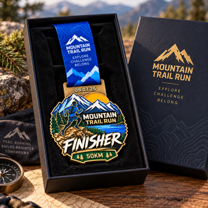 Médaille de finisseur de course sur sentier personnalisée, médaille de récompense de course personnalisée avec ruban et logo sur mesure, médaille d'événement sportif OEM ODM - Product Image 3