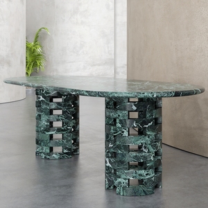 Qualità superiore travertino struttura in cemento tavolo di pietra fascia alta pino <span class=keywords><strong>verde</strong></span> <span class=keywords><strong>marmo</strong></span> tavolo da pranzo con motivi - Product Image 5