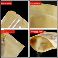 Sachet d'emballage alimentaire autoportant translucide refermable à fermeture éclair en papier kraft haute définition pour bonbons, modèle imprimé en héliogravure
