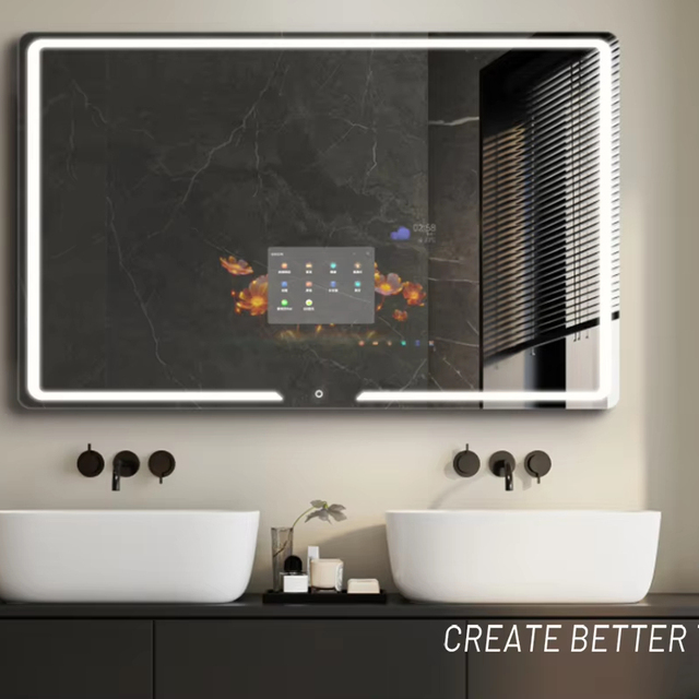 2025 Vercon Factory Hot Sales Smart Led Bathroom Mirror Waterproof Defogger Touch Switch Rectangle with Led Light Hifi Speaker