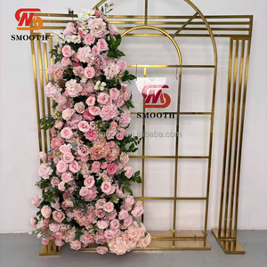 SMOOTH Hot Sales Flower <b>Runner</b> Pink Rose <b>Green</b> Plants Pillar Flower Arrangement For Wedding Backdrop Decoration - Product Image 3