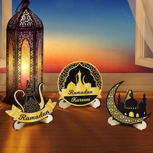 3pcs Eid Ramadan Mubarak Décorations Ornement Eid Mubarak Panneaux de table en bois Eid Décorations pour lune <span class=keywords><strong>Aladin</strong></span> Ornament Décoration de table - Product Image 2